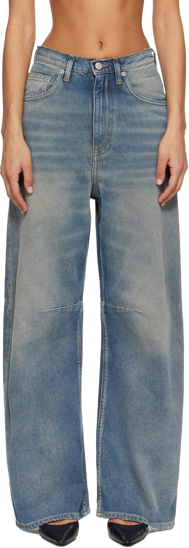 MM6 Maison Margiela: ブルー ワイドレッグジーンズ | SSENSE 日本