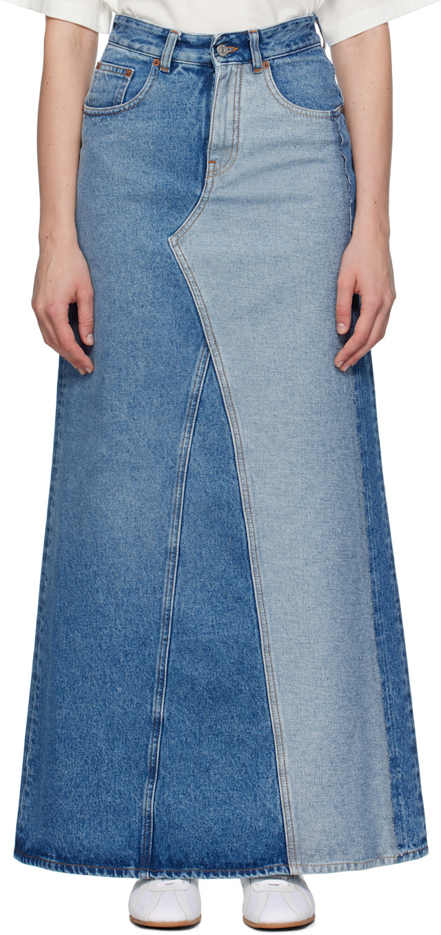 MM6 Maison Margiela: ブルー フェードデニム マキシスカート | SSENSE