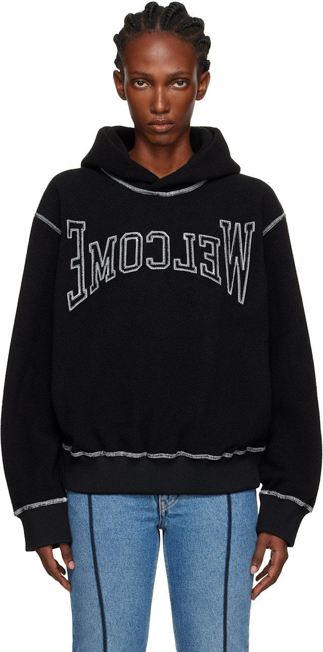 MM6 Maison Margiela: Black 'Welcome' Hoodie | SSENSE