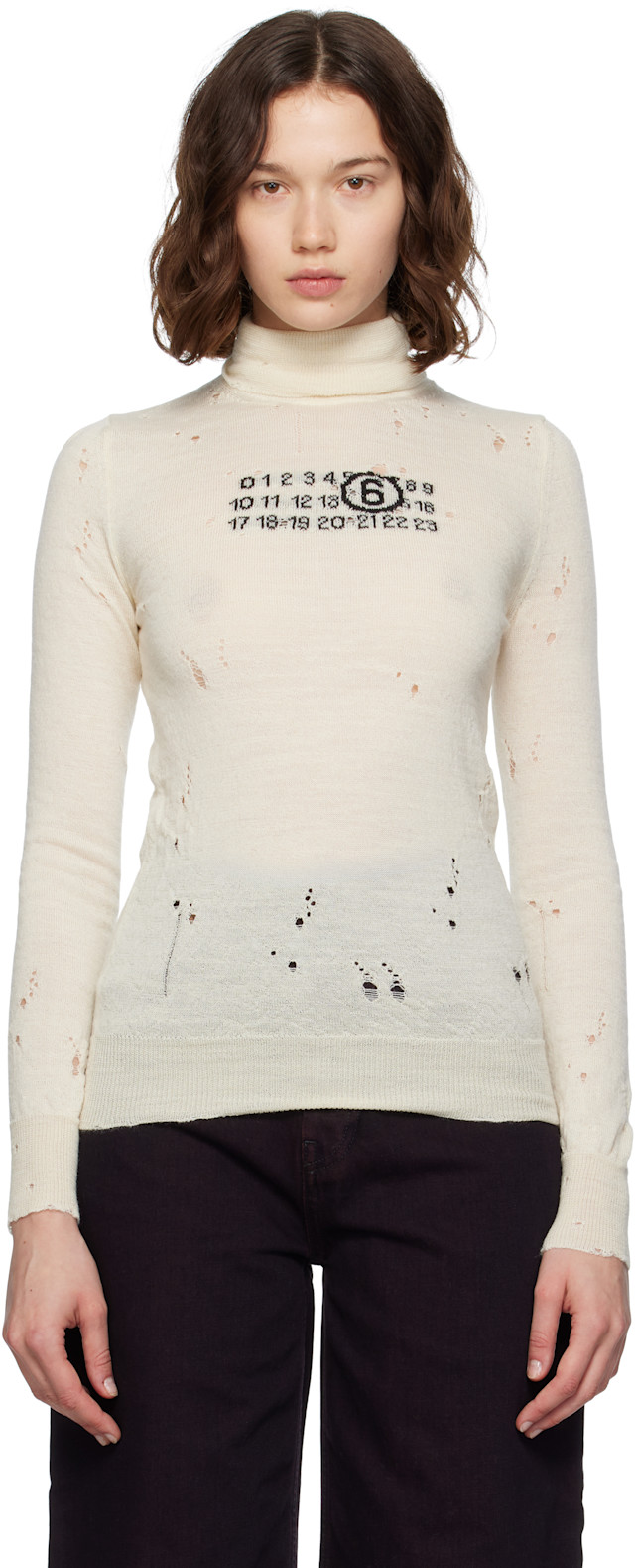 MM6 Maison Margiela: Off-White Wool Turtleneck | SSENSE