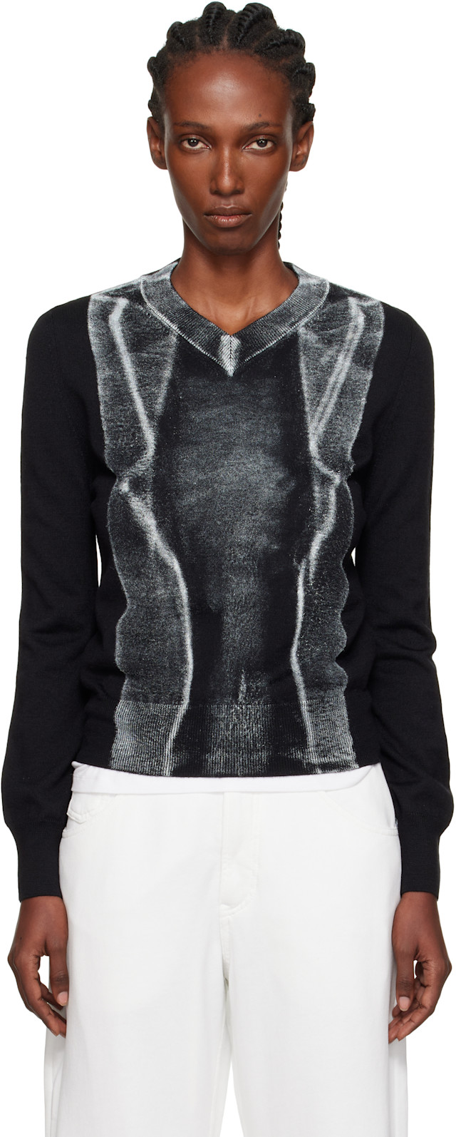 Maison Margiela2018SS/シースルーVネック FW2018 Maison Margiela White Painted Wool Sleeveless V Neck