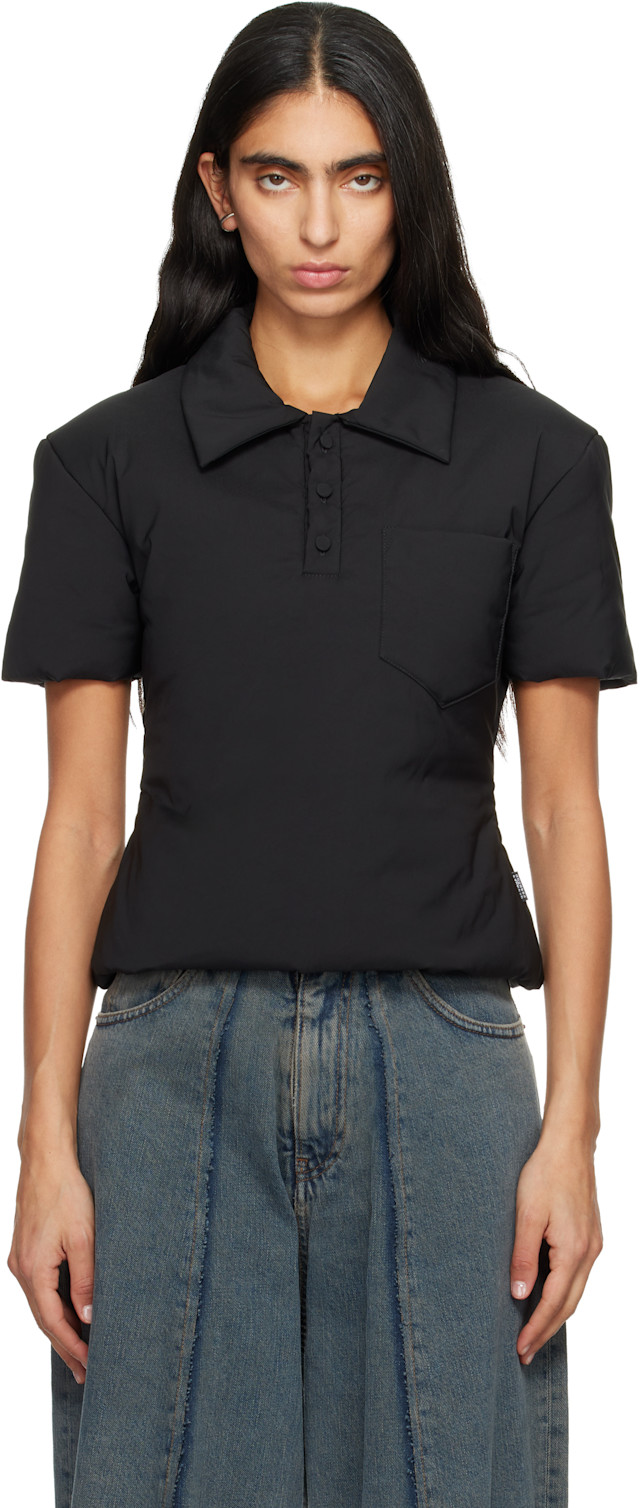 MM6 Maison Marglela シアーポロシャツ MM6 Maison Margiela: Black Padded Polo | SSENSE