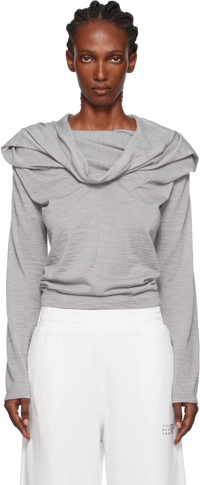 MM6 Maison Martin Margiela / エムエムシックスメゾンマルタンマルジェラ | 2014AW | ウール カシミヤ混 ショールカラーニット | M | グレー | レディース MM6 Maison Martin Margiela / エムエムシックスメゾンマルタン