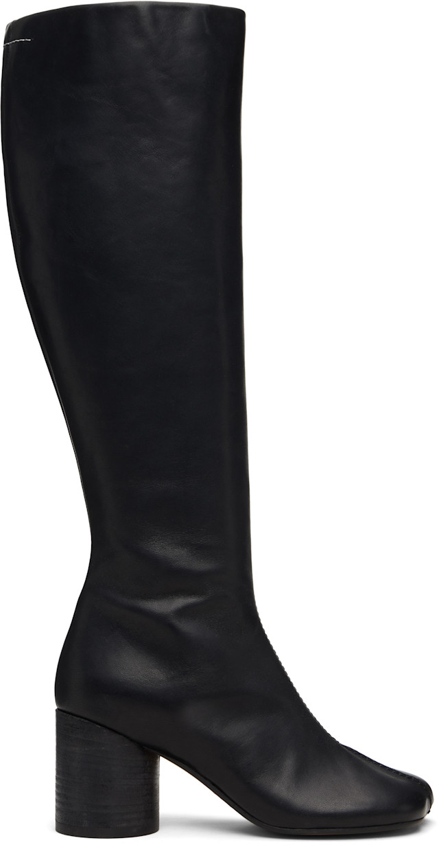 MM6 Maison Margiela: ブラック Anatomic ステッチ レザー ニーハイ