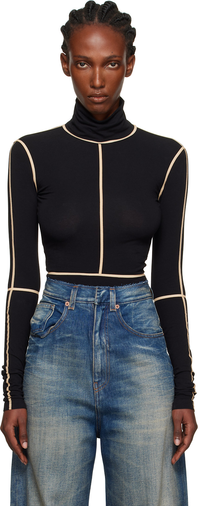 MM6 Maison Margiela: Black Long-Sleeve Bodysuit | SSENSE