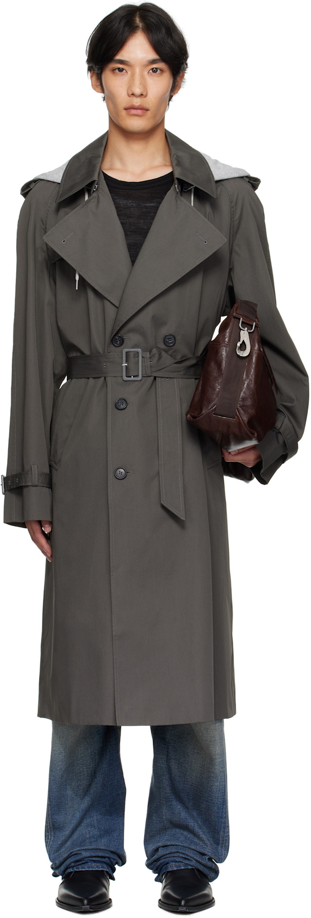 MM6 Maison Margiela: Gray Double-Breasted Trench Coat | SSENSE MM6 Maison Margiela: Gray Double-Breasted Trench Coat | SSENSE