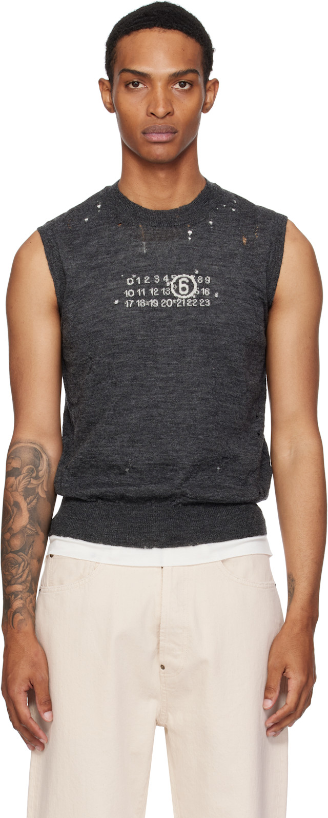 MM6 Maison Margiela: Gray Wool Sweater Vest | SSENSE