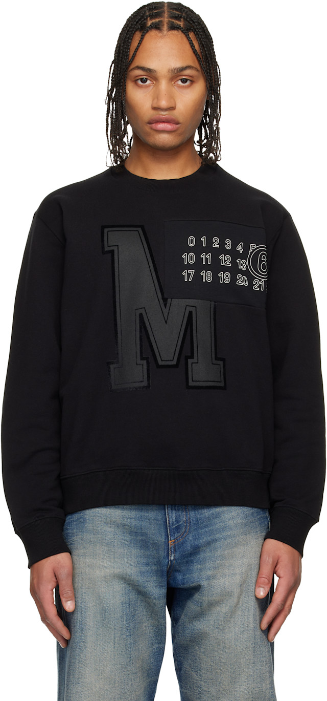 MM6 スウェット MM6 Maison Margiela: Black Printed-Logo Sweatshirt | SSENSE