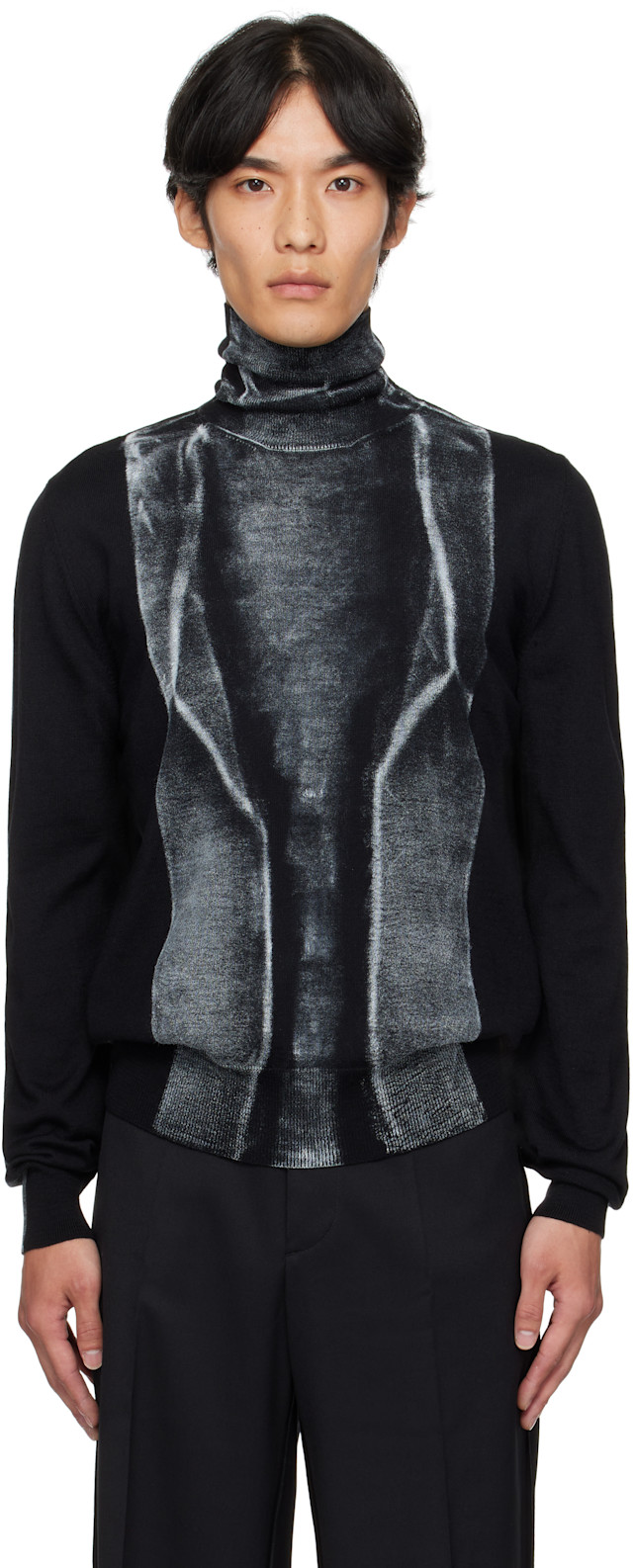 MM6 Maison Margiela: Black Folded Printed 14 Gauge Sweater | SSENSE