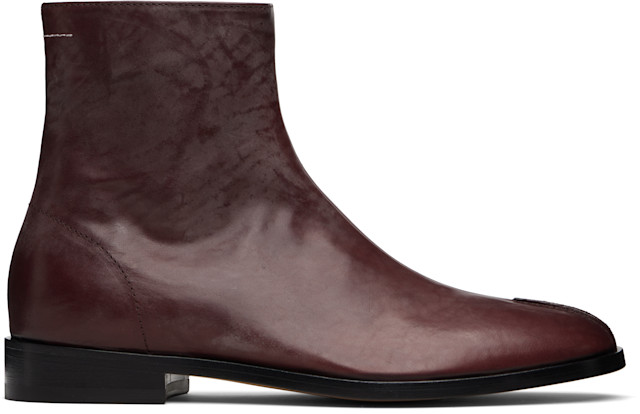 MM6 Maison Margiela: Burgundy New Classic Stitch Ankle Boots | SSENSE
