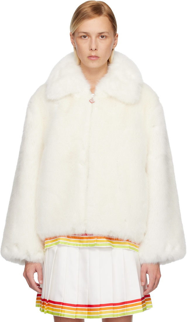 SUNSEA 28th N.M THICKENED w/耳 BLOUSON Casablanca: White Zip Faux-Fur Jacket | SSENSE