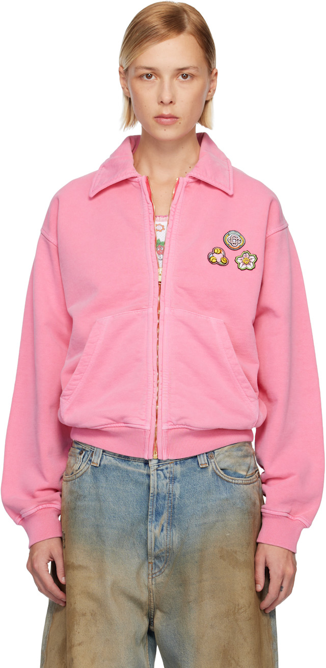 Casablanca: Pink Washed Collar Zip Up Jacket | SSENSE