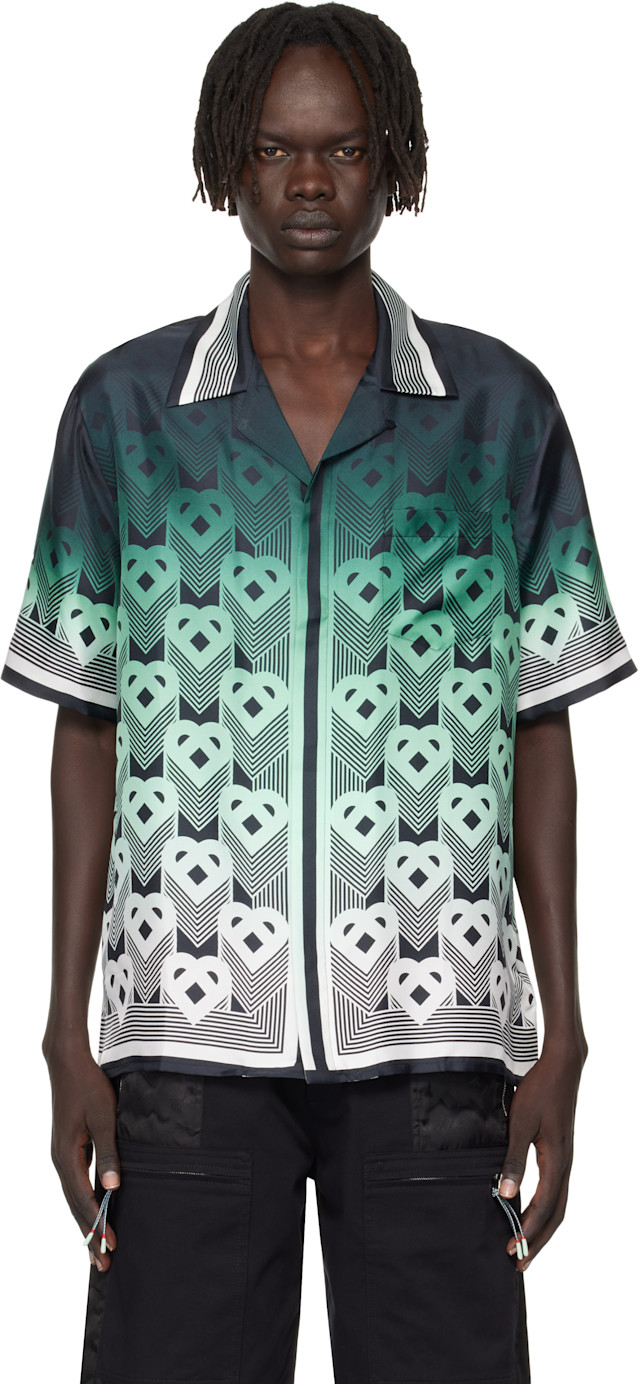 Casablanca: グリーン＆ブラック Gradient Monogram シルク 半袖シャツ