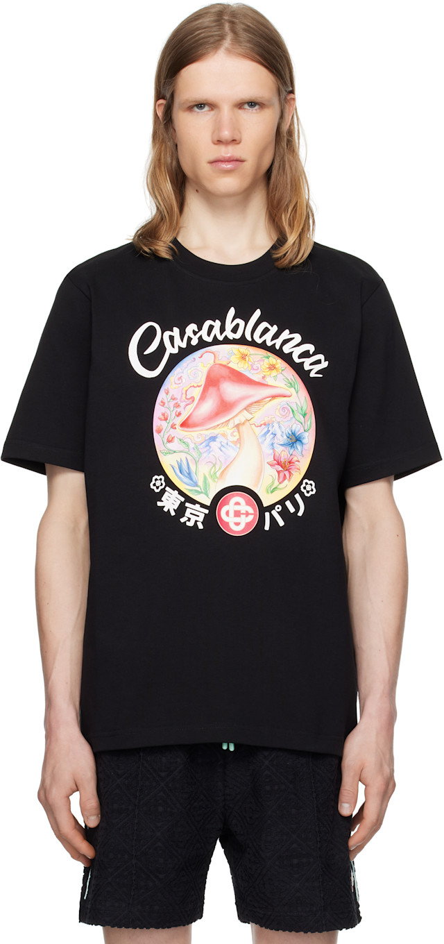Casablanca: ブラック Mushroom Emblem Tシャツ | SSENSE 日本