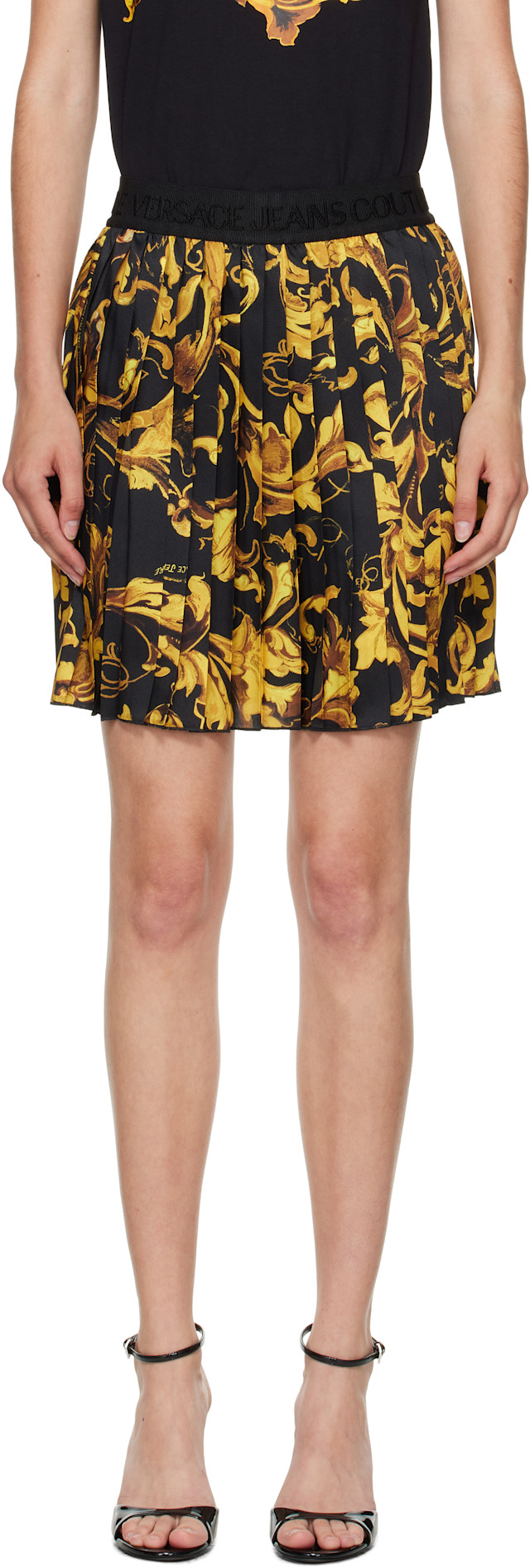Versace Jeans Couture: Black & Gold Porcelain Barocco Pleated