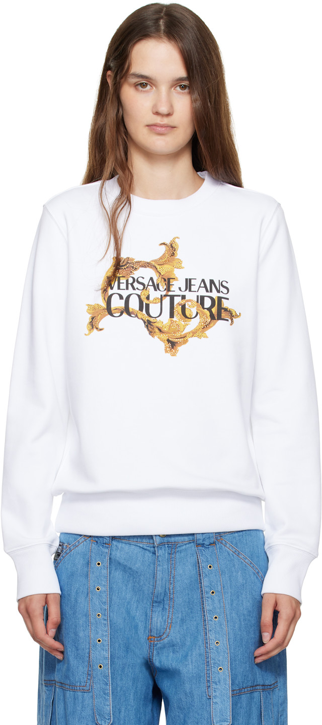 Versace Jeans Couture: White Screen-Printed Sweatshirt | SSENSE