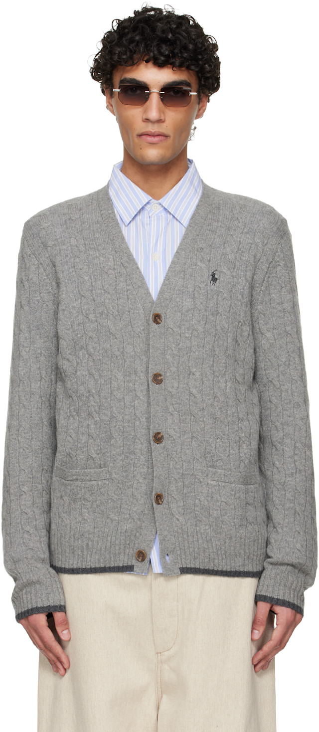 Polo Ralph Lauren: Gray Cable-Knit Wool-Cashmere Cardigan | SSENSE