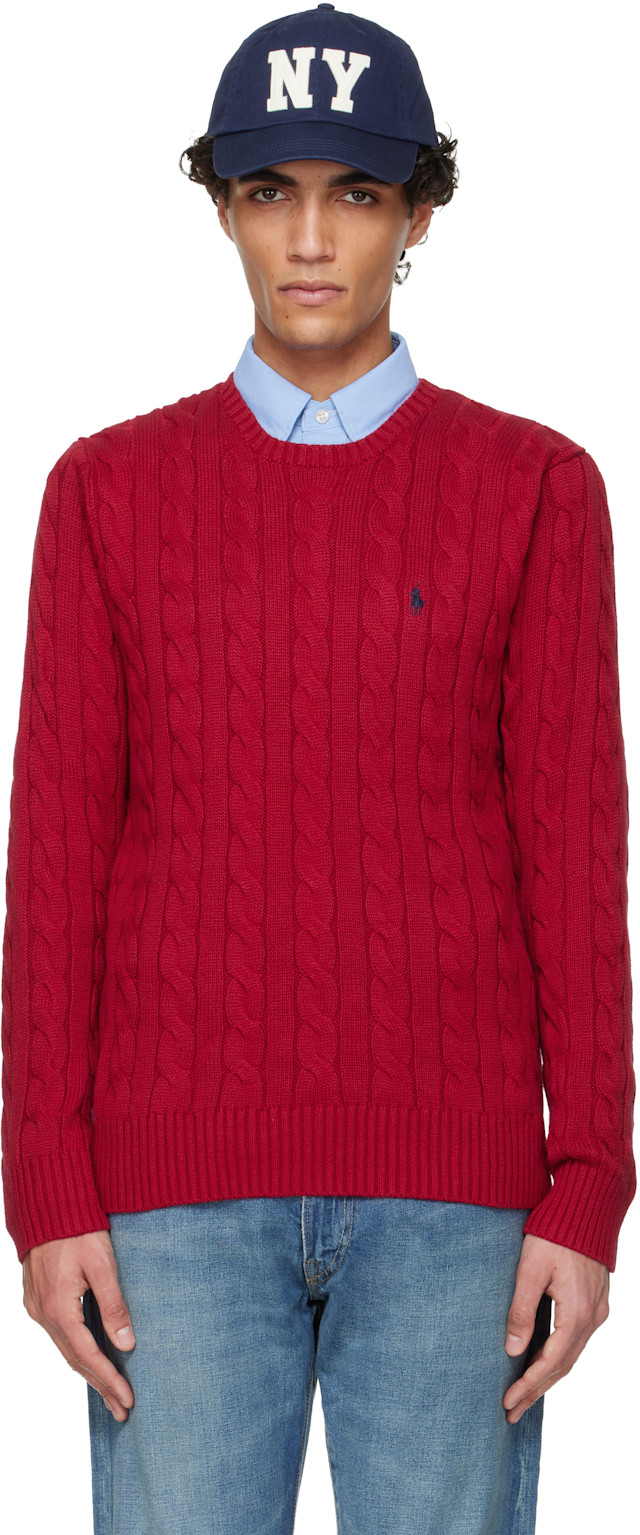 Polo Ralph Lauren レッド ケーブル編み セーター Polo Ralph Lauren: レッド ケーブルニット コットン セーター