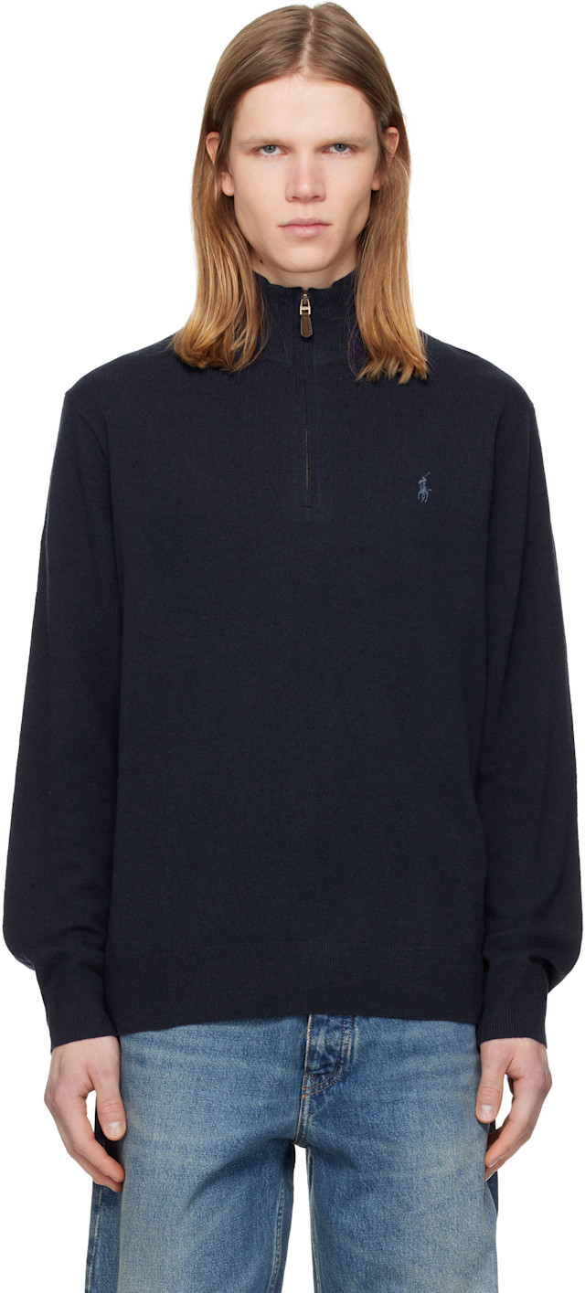 Polo Ralph Lauren: ネイビー ウール ハーフジップ プルオーバー