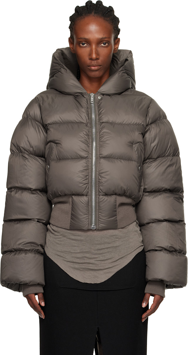 Rick Owens: Gray Concordians Hooded Down Jacket | SSENSE