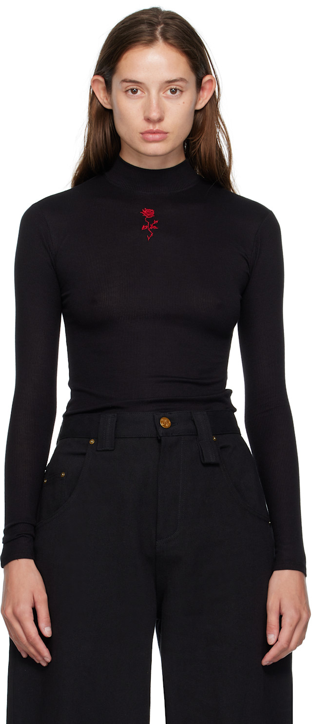WILLY CHAVARRIA: Black Gabriela Mock Neck Top | SSENSE