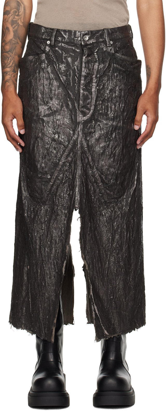 Rick Owens: ブロンズ Concordians Slivered ロング デニムスカート Rick Owens: ブロンズ Concordians Slivered ロング デニムスカート