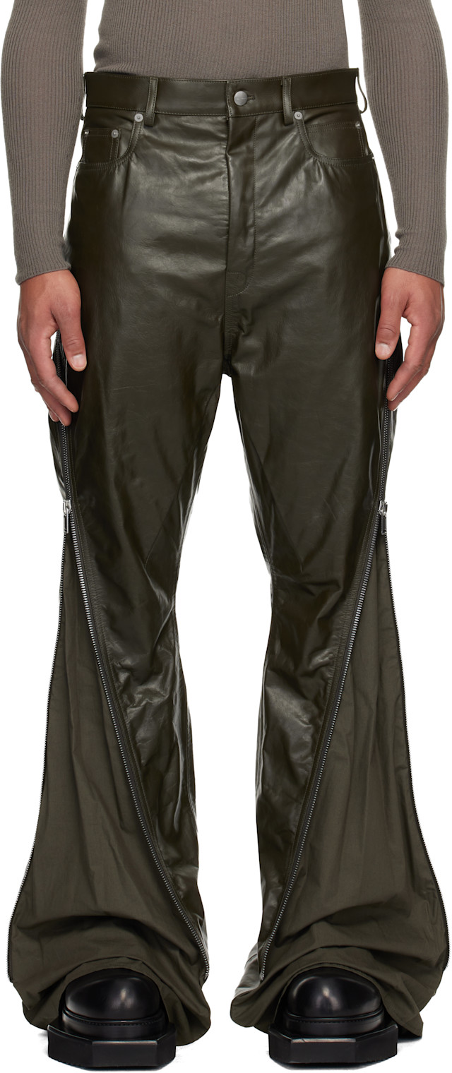Rick Owens: カーキ Concordians Bolan Banana レザーパンツ | SSENSE 日本