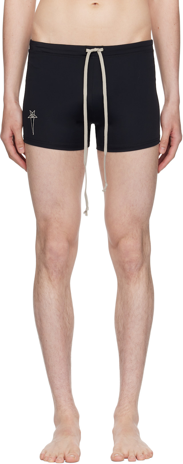 Rick Owens: Black Champion Edition Jersey Swim Shorts | SSENSE