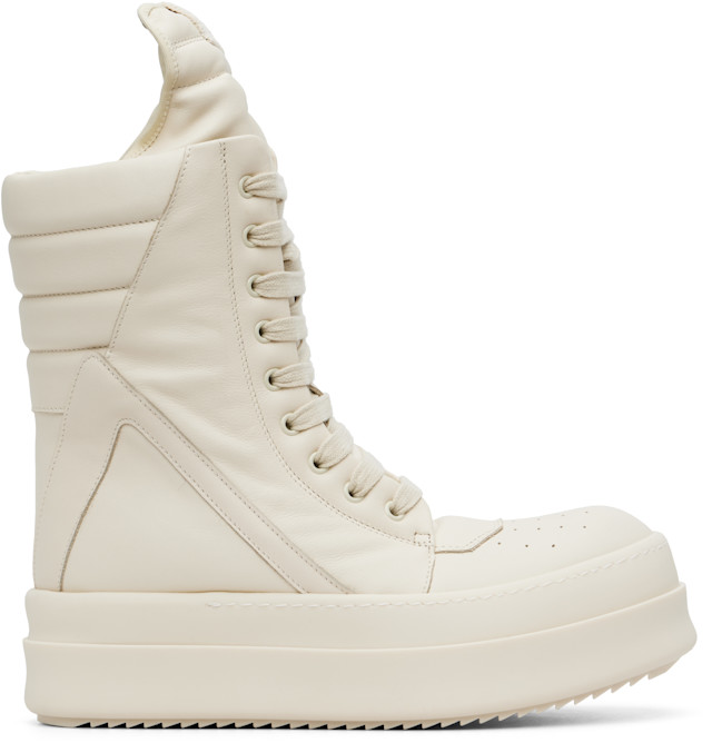 靴 Rickowens White Megalaced Geobasket Rick Owens: Off-White Concordians Megageobaskets Sneakers | SSENSE