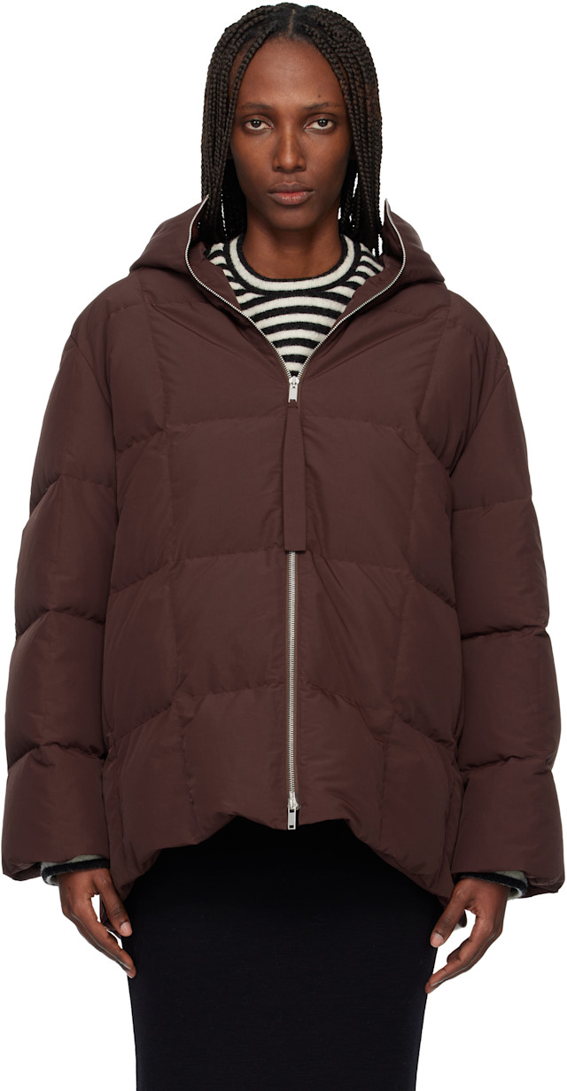 Jil Sander: Burgundy Quilted Down Jacket | SSENSE Jil Sander: Burgundy Quilted Down Jacket | SSENSE