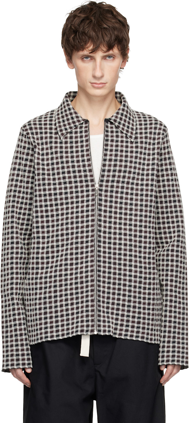 JIL SANDER 24AW チェック柄 ウールシャツ　46 Jil Sander: Gray Wool Blend Zip-Up Shirt | SSENSE