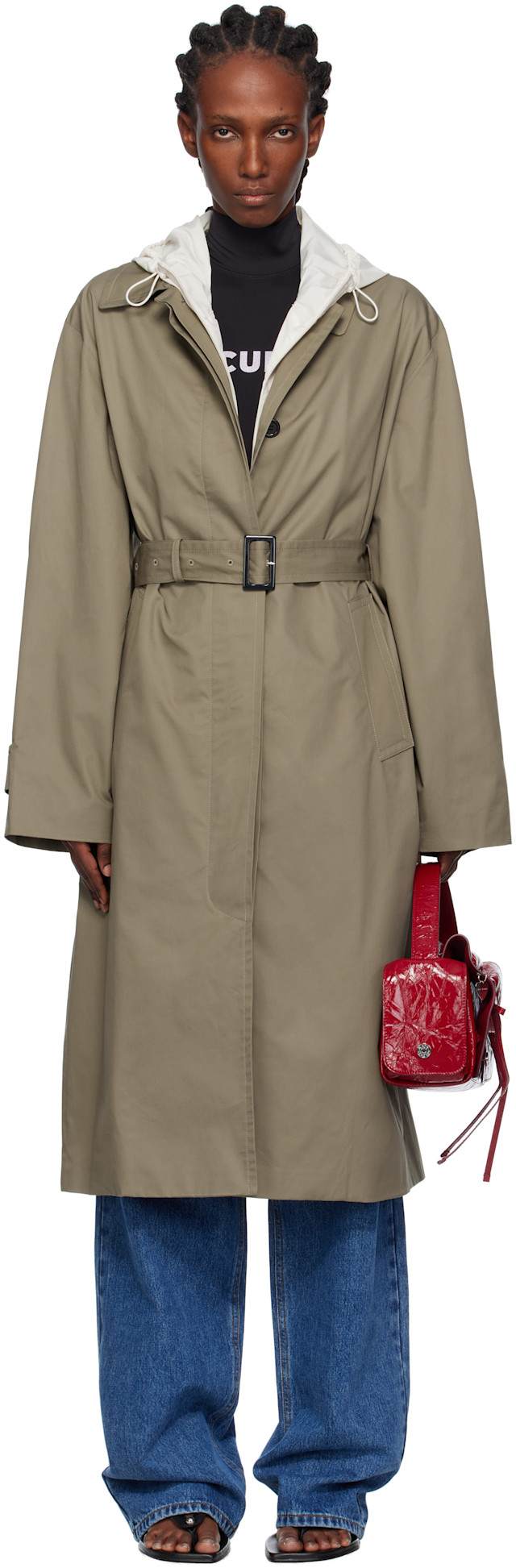 Pushbutton: Khaki Hooded Single Trench Coat | SSENSE Canada