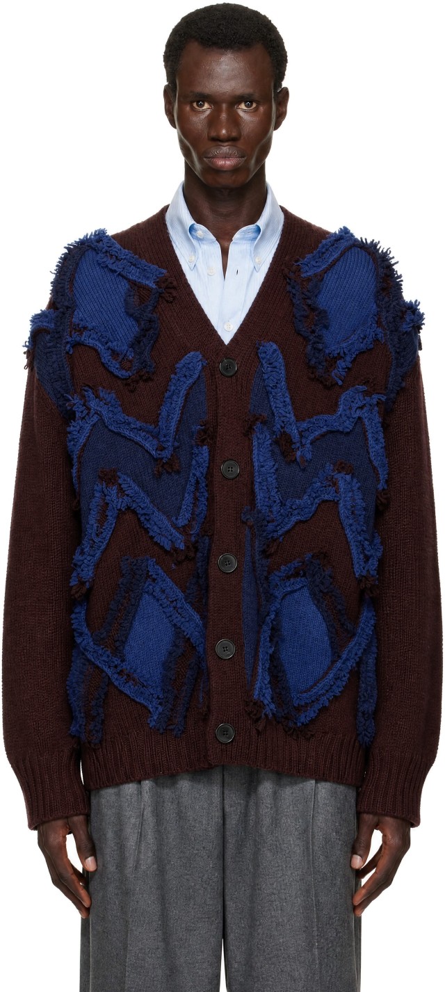 かびびん専用 Lanvin: バーガンディ ジャカード オーバーサイズ カーディガン