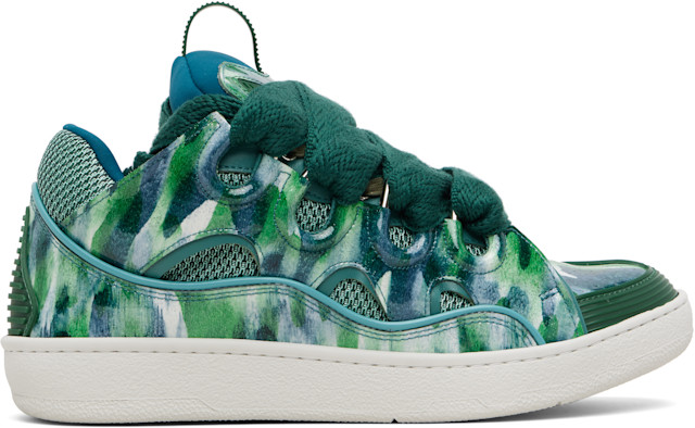 Lanvin: Green Curb Leather Sparkles Sneakers | SSENSE