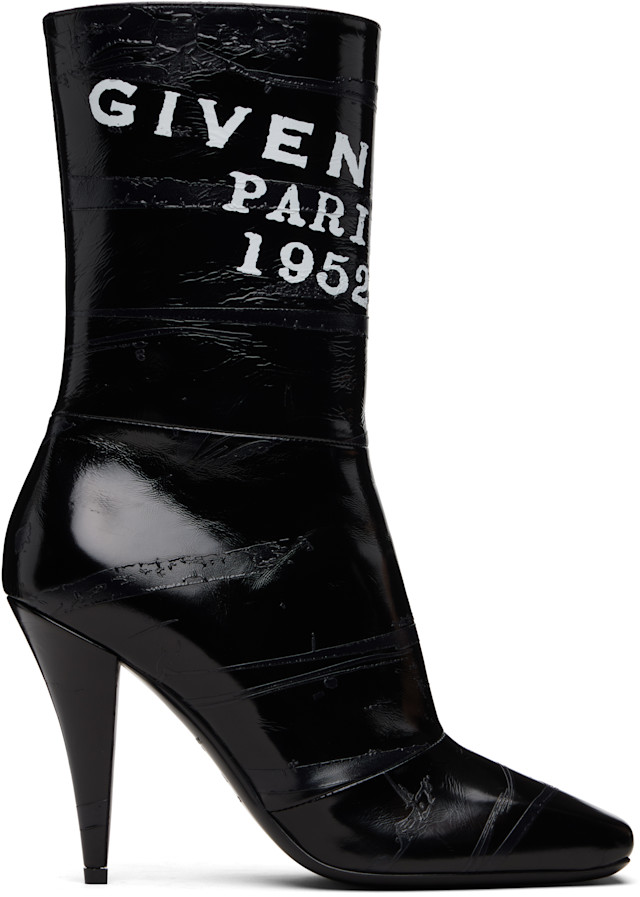 Givenchy: Black Sliced Square 'GIVENCHY' Tape Boots | SSENSE