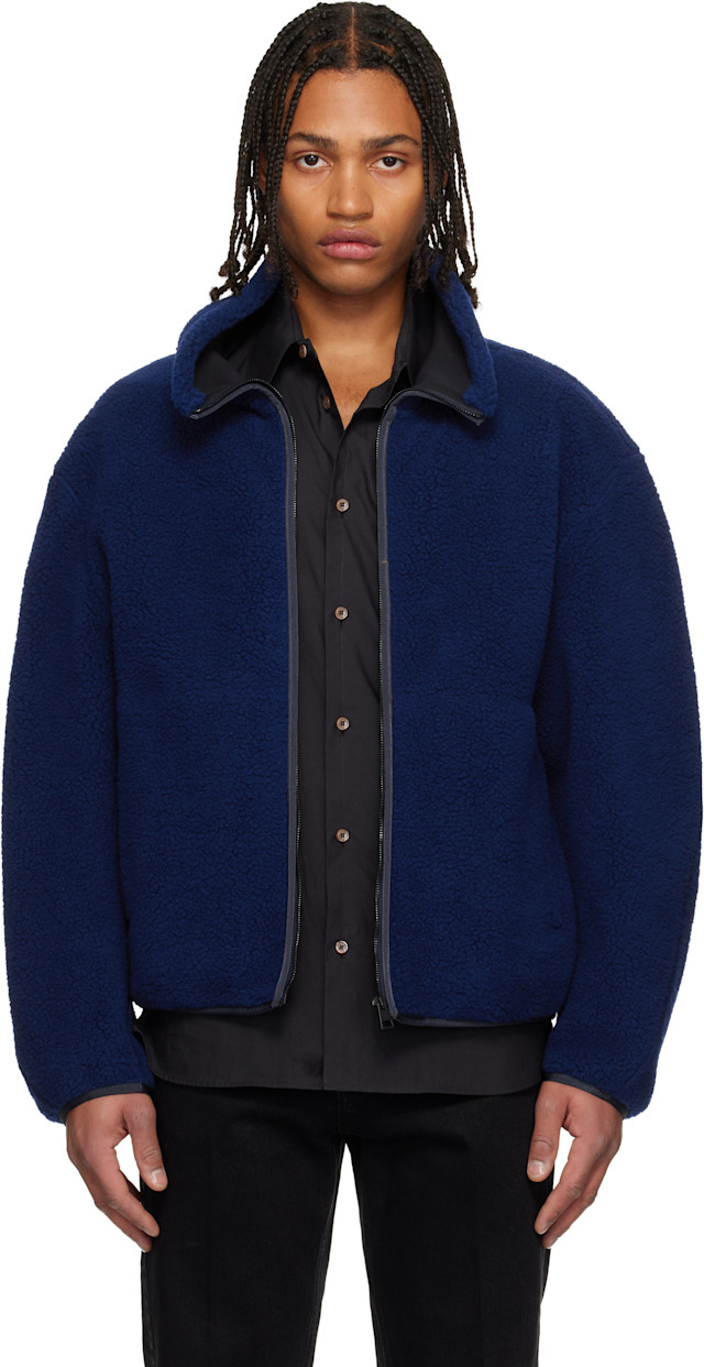 Givenchy: Blue Wool Fleece Bomber Jacket | SSENSE