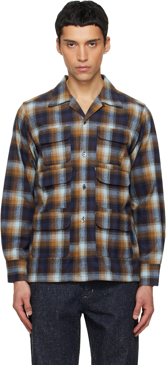 South2 West8: Navy & Brown 6 Pocket Shirt | SSENSE