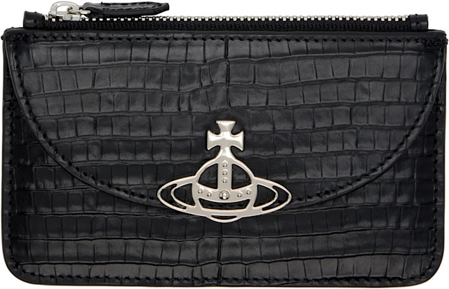 Vivienne Westwood: Black Half Moon Croc-Embossed Card Holder | SSENSE
