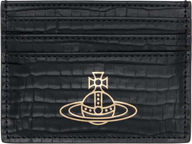 Vivienne Westwood: Black Flat Mini Croc Card Holder | SSENSE