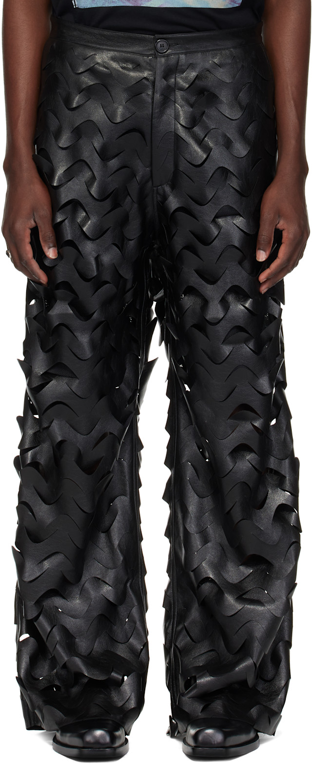 LU'U DAN: Black Laser Cut Wide-Leg Faux-Leather Pants | SSENSE