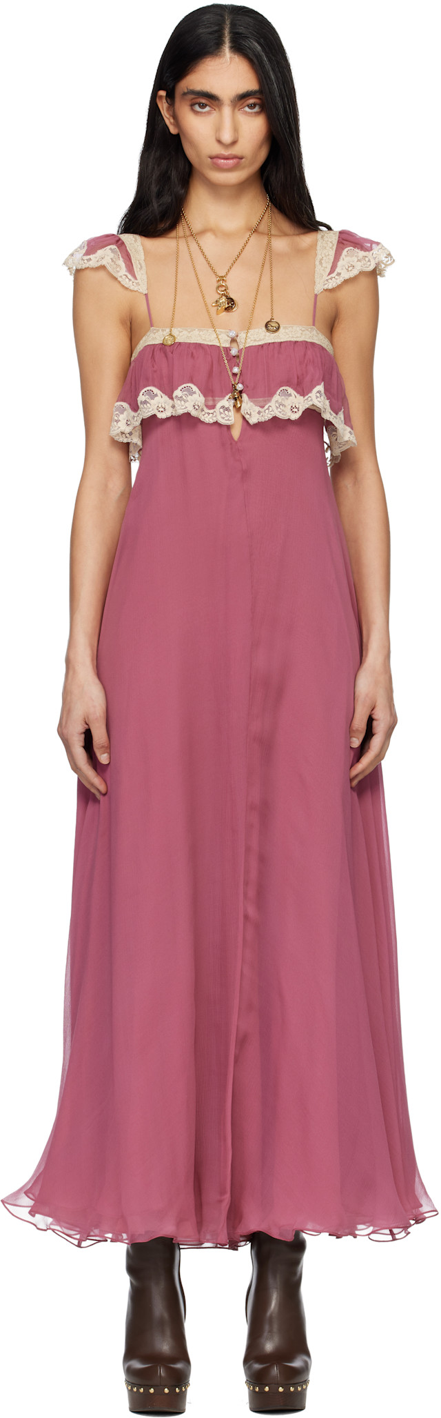 Chlo: Pink Fluid Long Maxi Dress | SSENSE Chlo: Pink Fluid Long Maxi Dress | SSENSE