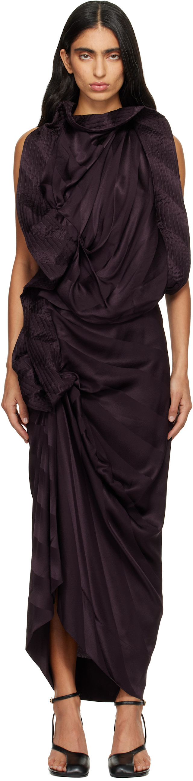 dries van noten purple dress DRIES VAN NOTEN Belted striped cotton-poplin midi shirt dress