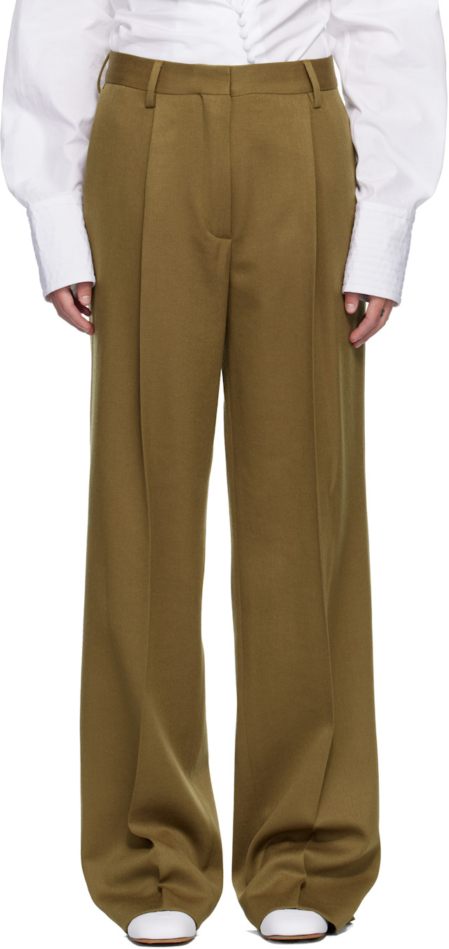 Dries Van Noten: Beige Tailored Wool Trousers | SSENSE