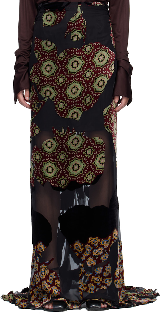Dries Van Noten: Black Layered Viscose Silk Maxi Skirt | SSENSE