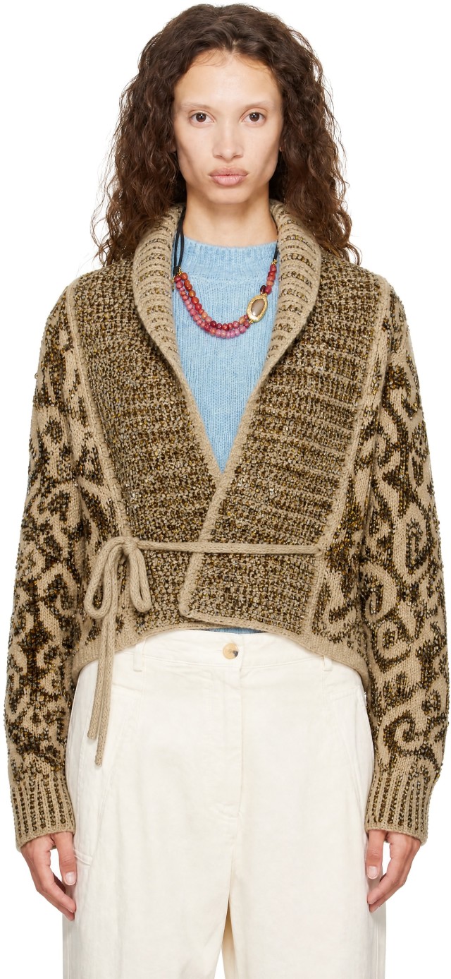 Dries Van Noten: Beige Jacquard Cardigan | SSENSE