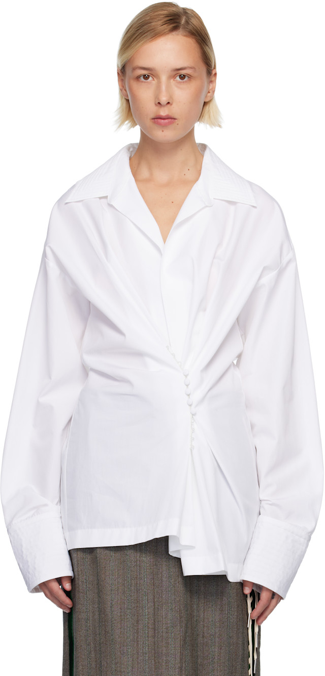 Dries Van Noten: White V-Neck Shirt | SSENSE