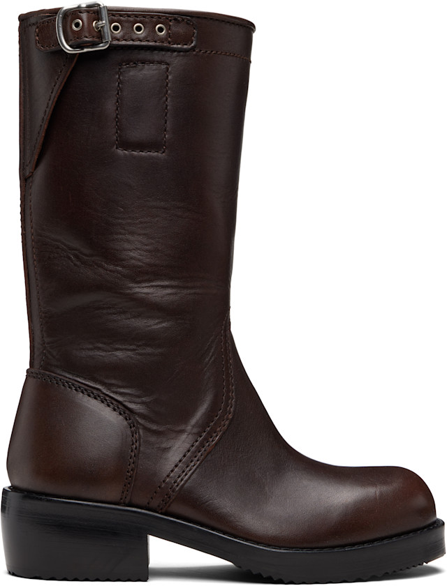 DRIES VAN NOTEN ブーツカットコーデュロイパンツ29 Dries Van Noten: Brown Leather Biker Boots | SSENSE