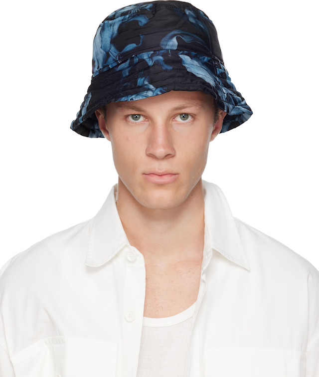 Dries Van Noten Bucket Hat バケットハット M Dries Van Noten: Black & Blue Printed Bucket Hat | SSENSE