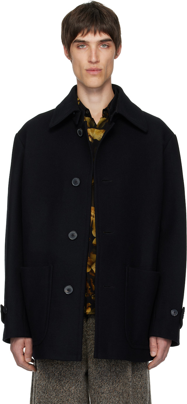Dries Van Noten: ブラック ウール コート | SSENSE 日本
