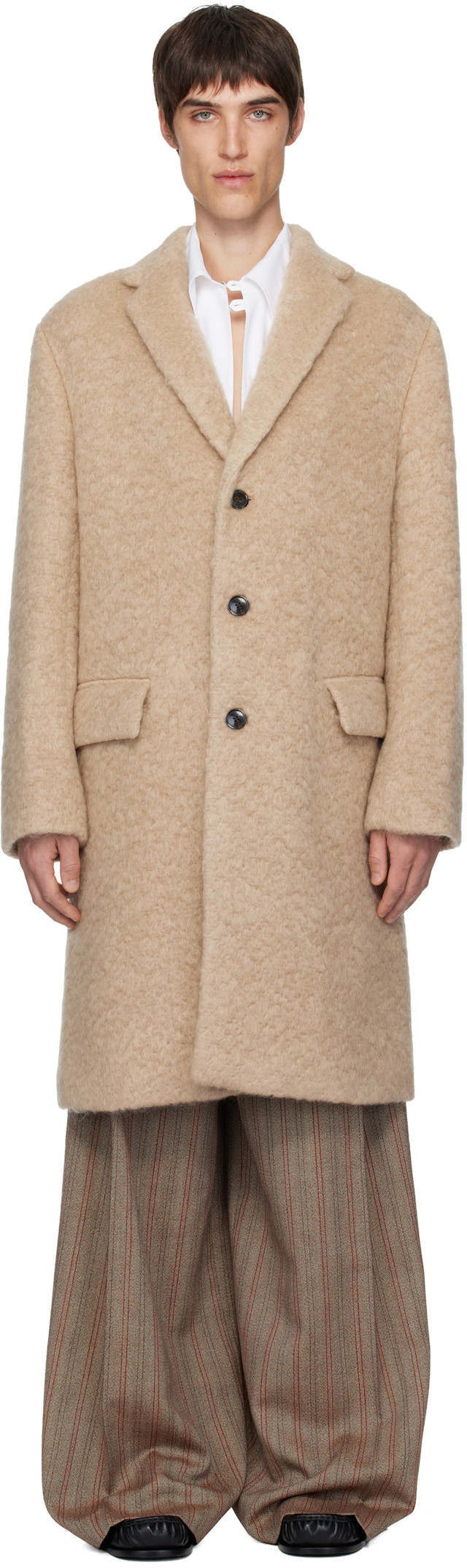 DRIES VAN NOTEN ルーマニア製 モヘア混 デザイン コート M Dries Van Noten: Beige Mohair Coat | SSENSE